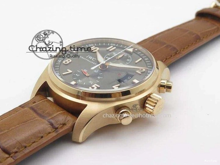 MIROTIME 0520 Youthful Pilot Chrono RG 3878 Gray Dial on Light Brown Leather Strap A 7394